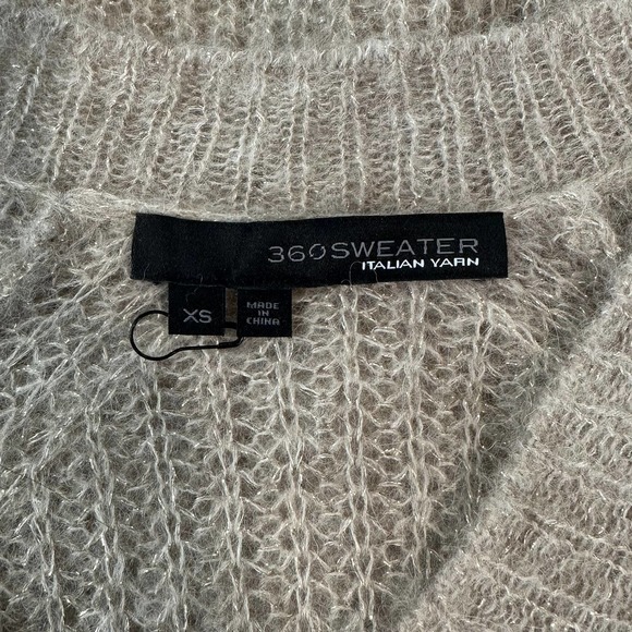 360 Sweater Alpaca Wool Blend Sparkle V Neck Sweater, Tan/ Gold - Picture 7 of 9